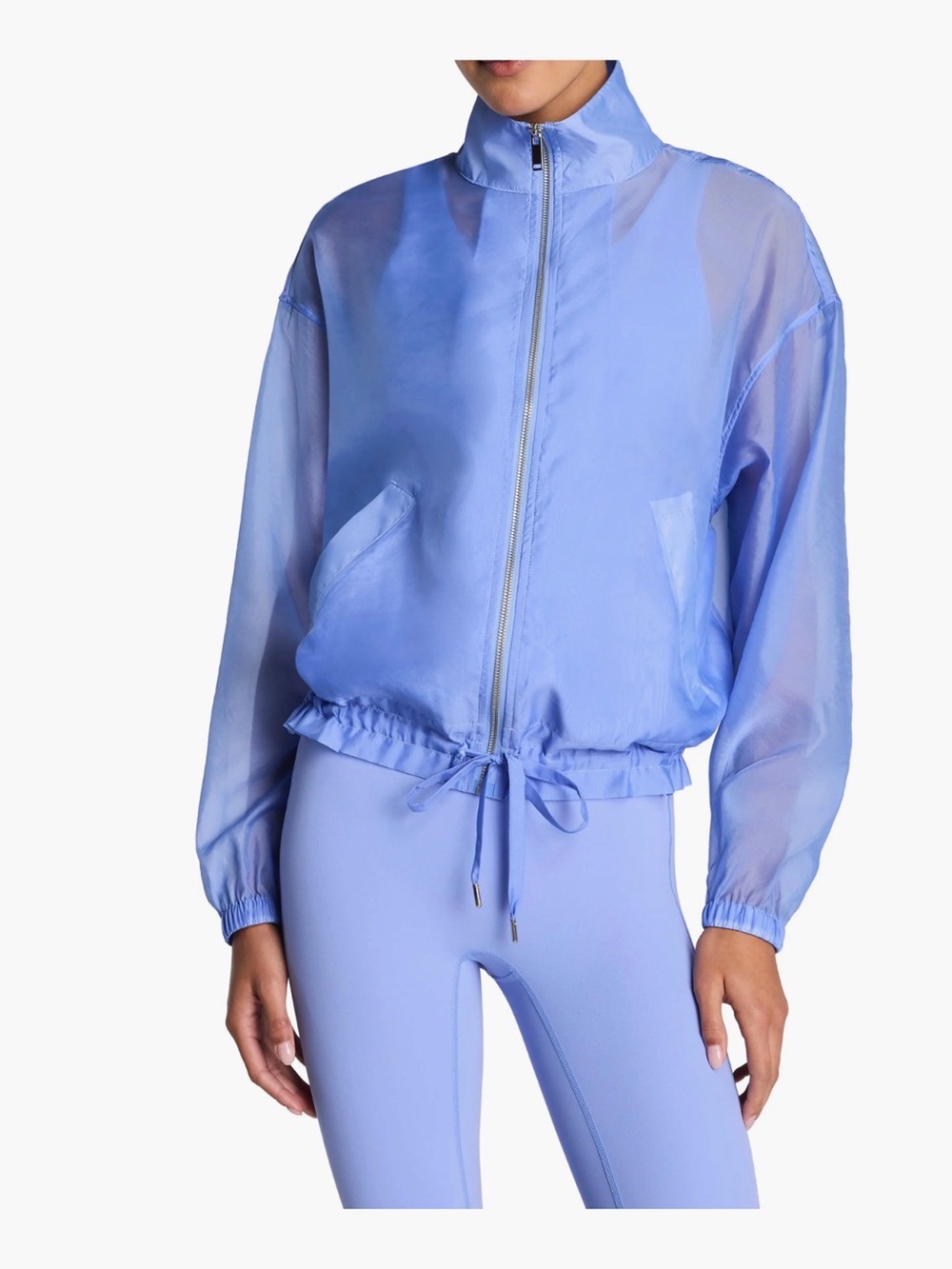 Spanx Light Blue Sheer Zip-Front Windbreaker bomber falJacket - Women